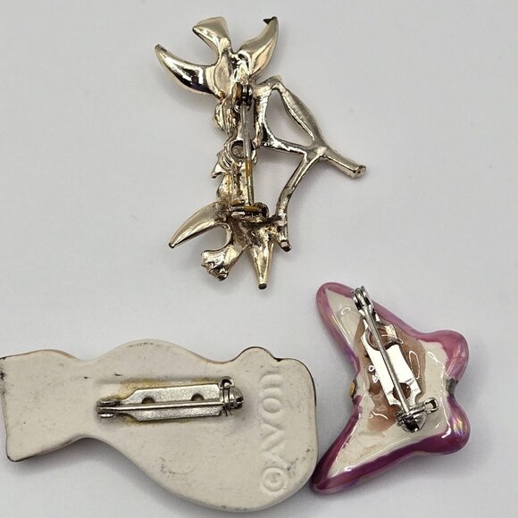 VTG AVON Brooch 3PC Set Porcelain Simease Cat Butterfly Birds Cottage MCM Whimsy - Picture 11 of 16